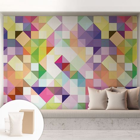 Tapete Vliestapete mit Kleber modern - Wanddeko für Küche - Klebefolie Wand - luxus Look Bunte Formen 208x146 cm