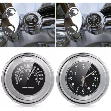 Set de 2 thermomètres de guidon 22-25 mm (noir), horloges de guidon, accessoires de température étanches pour montage sur guidon de moto (1/4)