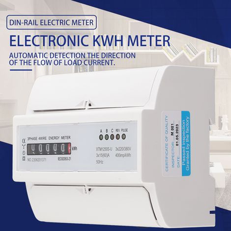 compteur électrique électronique triphasé numérique 220 V/380 V, 4 fils, 7 broches, montage sur rail DIN, 15 (60) A
