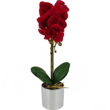 46cm Artificial Orchid Red with Silver Pot (1/5)
