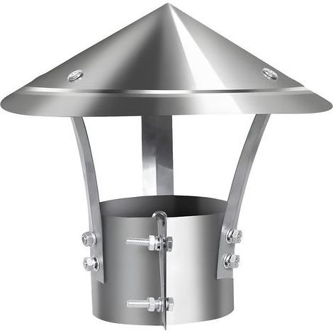 (Argent) Chapeau de cheminée, en acier inoxydable 201, résistant au vent et à la pluie, 200 mm de diamètre, convient aux tuyaux de cheminée d'un diamètre de 80 mm. (1/5)