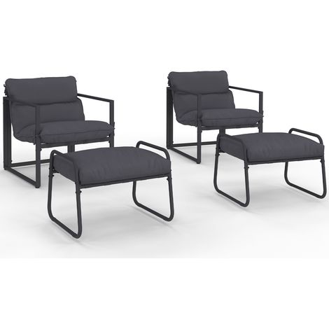 Set von 2 Gartensessel MARCO mit Fußstütze grau Kissen anthrazitgrau