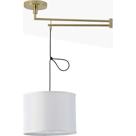 Barcelona Led – Suspension articulée E27 dorée – Bras mobile pour orientation lumière – Abat-jour en tissu – Intérieur IP20