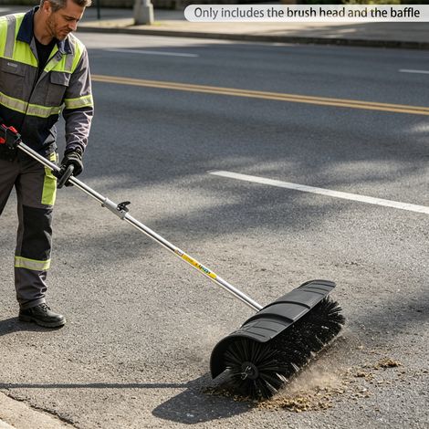 Brush Head With Baffle Replacement Broom Attachment For Sweeper  Brush 23x52cm, Baffle 60x35cm, Rod Dia 2.5cm, Durable Plastic Aluminum, Replacement Head For Garden Street Sweeper (1/5)