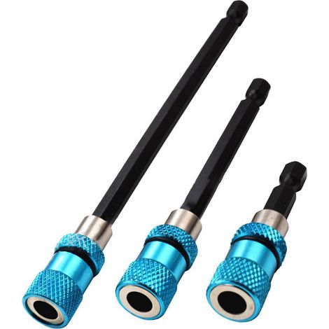 Lot de 3 rallonges magnétiques 1/4" (60/100/145 mm) porte inserts pour visseuse, perceuse et tournevis déverrouillage rapide (1/5)