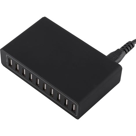 Chargeur mural USB 10 ports 60W 10A multiprise noir pour téléphone tablette fiche UK (1/3)