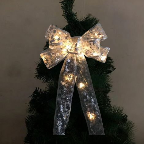Ribbon Bow - Transparent Illuminated Christmas Tree Ornament - Indoor Outdoor Festive Decoration - 1 Piece (1/5)