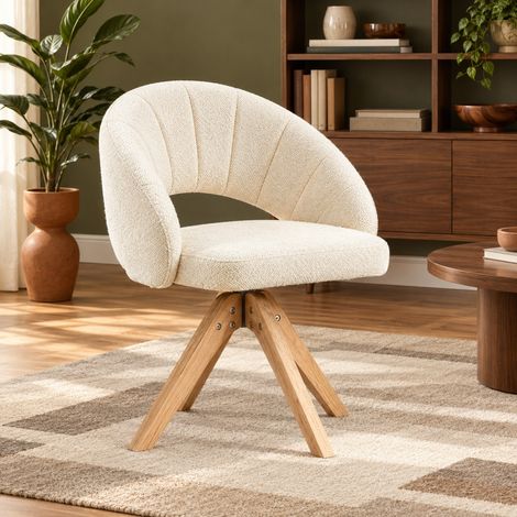 2 sillas de comedor giratorias 46x49x84 cm de tela y madera blanca -FLORAGRACE (1/4)