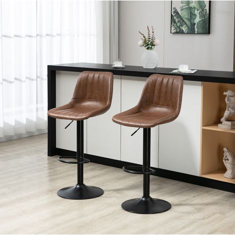 Set di 2 sgabelli da bar 43/49,5/91-111 cm marroni, regolabili e girevoli (1/5)