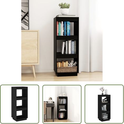 The Living Store Bibliothèque/Séparateur de pièce noir 40x35x103 cm pin massif - Bibliothèque - Meuble De Rangement - Étagère - Séparateur De Pièces - Bibliothèque Noire (1/5)