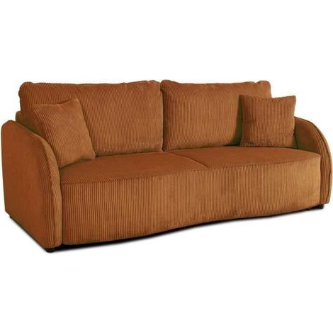 Canapé convertible 3 places - BARI - Velours cotelé - Terracotta - Coffre de rangement - 215 x 89 x 100 cm