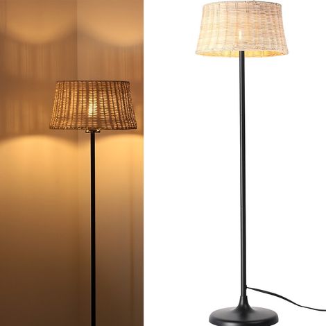 Lampadaire en bambou naturel tressé à la main, E27, H147 cm