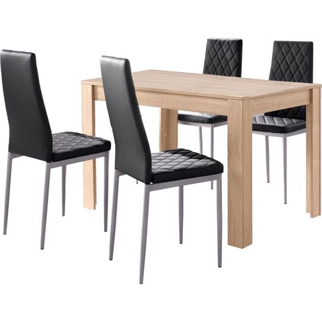 Lynn & Brooke-Set de Table à Manger 120x80cm avec 4 Chaises Noir (1/2)