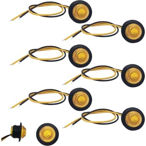 Feux de Gabarit Latéraux LED Imperméable, Jaune 6pièces Côté Marqueur 3/4 Pouce, 12V/24V Universel Rond Feux de Gabarit Convient pour caravane de remorque, bateau, bus, camion. (1/4)