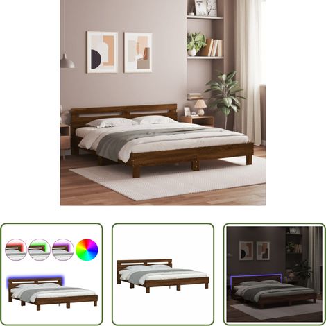 vidaXL Lits LED RVB - Cadre de lit avec LED sans matelas chêne marron 200x200 cm (1/5)
