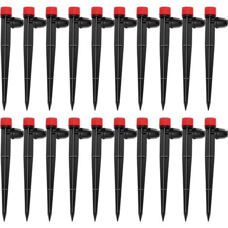 20 Pieces Adjustable Irrigation Dripper, 360 Degree 8-Hole Micro Drip Sprinkler with Barbed Connector & Support Stake for 4/7 mm Tube, Irrigation Dripper Insertion, Red