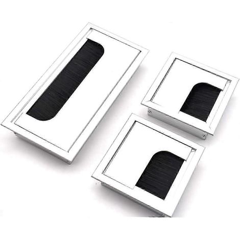Passe-câbles carré intégré, en aluminium anodisé argent, avec 2 pièces de 80 x 80 mm et 1 pièce de 160 x 80 mm. (1/5)