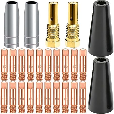 14AK MB14 Kit d'embouts de Buses de soudage MIG/MAG buses sans gaz consommables, 2 buses de protection en bakélite, 2 buses, 2 connecteurs, 20 pointes de contact de 1 mm (1/5)