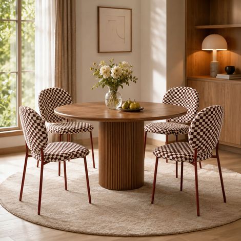 Lot de 4 chaises repas 47x47x86 cm en tissu bordeaux et blanc (1/5)