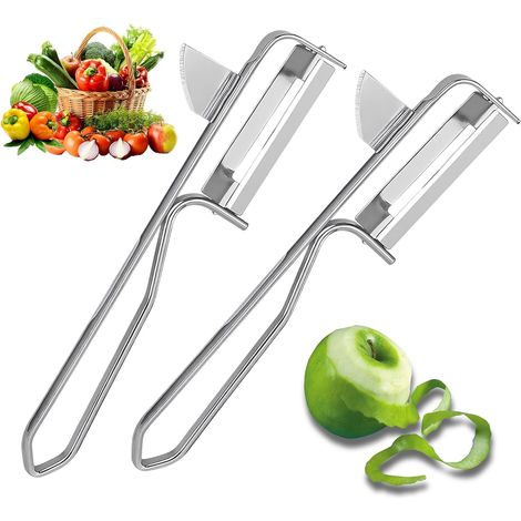 Universal Peeler, 2-Piece Vegetable Peeler Set, Stainless Steel Blade, Serrated Potato Peeler for Carrots, Eggplants, Pears, Mangoes, and Cucumbers, Silver (1/5)