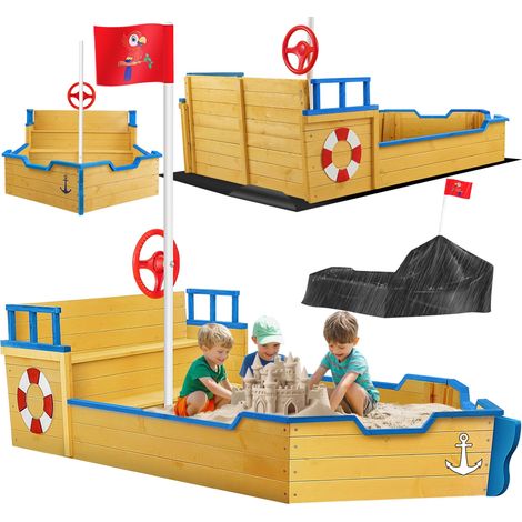 KIDIZ® Sandkasten Ahoi Piratenschiff aus Holz mit Zubehör - Blau (1/5)