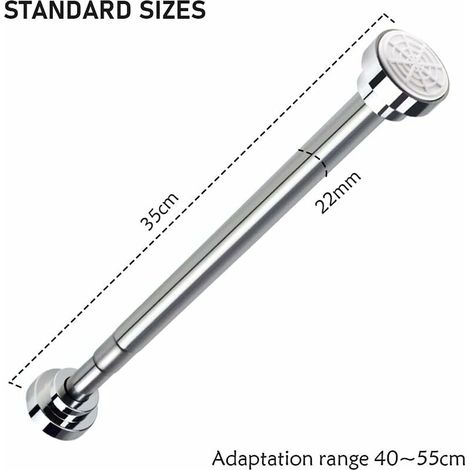Tringle à rideau de douche télescopique 40-50 cm en acier inoxydable - Barre télescopique extensible sans perçage - Longueur réglable pour armoire, salle de bain, fenêtres, portes (1/4)