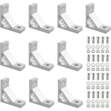 Kamtop Équerre de Fixation, 10pcs Joint à Angle Droit 3030 Équerre de Coin 90° Petite Équerre Métal en Aluminium Joint Angle Entretoises avec vis (1/4)