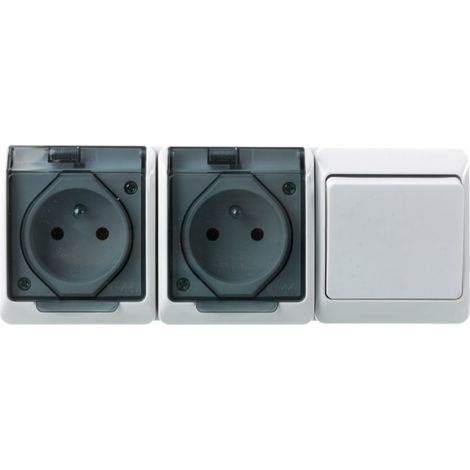 Enchufe doble Hermes con o sin interruptor unipolar 2x2P+Z+ blanco 0327-21