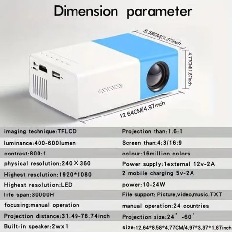 Filiyano – Projecteur laser portable YG300-Mini, Home Cinéma, 320x240P, Compatible HDMI et USB, Lecteur multimédia audio (1/4)