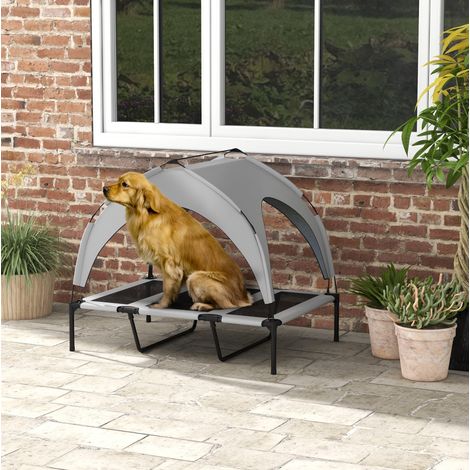 Cama elevada para perro con toldo, exterior, 106 x 76 x 94 cm, gris claro OKMYHOME (1/5)