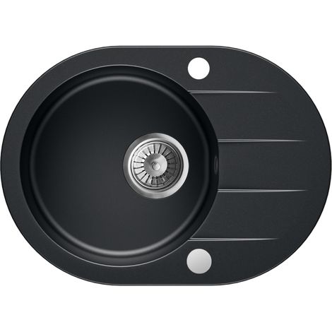Granitspüle - Spülbecken - Küchenspüle - 58 x 42 cm - Black Metallic - Einbauspüle - Kratzfest, Modern, Platzsparend, mit Siphon, Coast 50 (1/5)