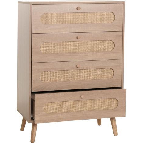 Commode HWC-M38, Armoire Sideboard Highboard, Kubu rotin bois, 101x71x42cm aspect chêne