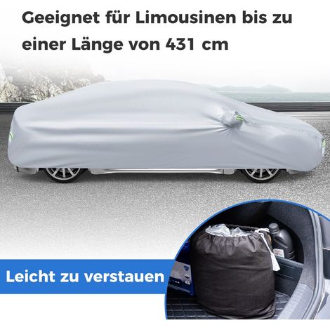 Weatherproof tarpaulin for vehicles Car cover with zipper door 431 x 160 x 115 cm silver (1/5)
