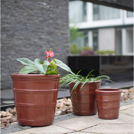 Pot de fleurs en céramique Ø40,5 cm brun rouge brillant, résistant au gel FloraGrace (1/5)
