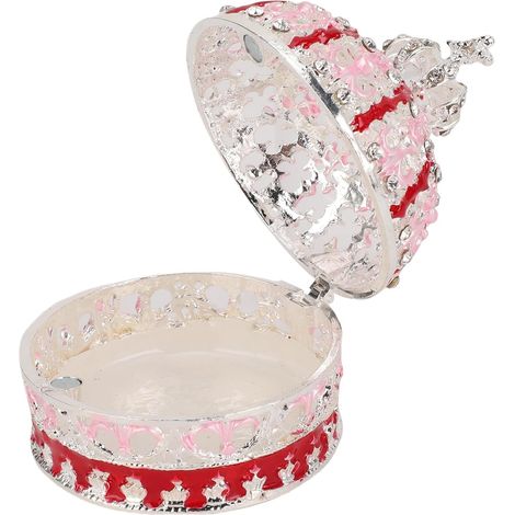 Enamelled jewelry box, vintage design in alloy (Silver Red) (1/5)