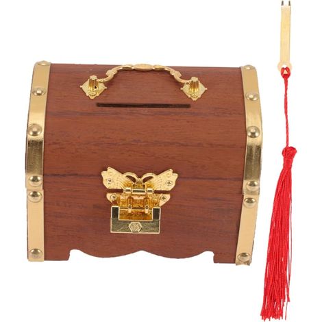 Coffre Bois avec Serrure pour Monnaie Boîte De Rangement Vintage pour Garçon Fille Et Décoration (1/5)