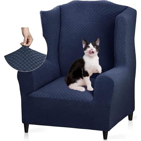 Housse de Fauteuil Élastique avec Oreilles, 1 Pièce Jacquard Protecteur de Canapé Appui-Tête Housse de Canapé Fauteuil ,Marine (1/4)