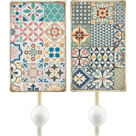Wandhaken mit Mosaik aus Zementfliesen 18 cm 2er Set (1/5)