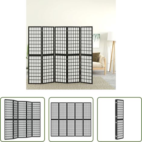Bois de sapin - Cloison de séparation pliable 5 panneaux 200x170 cm Noir (1/5)