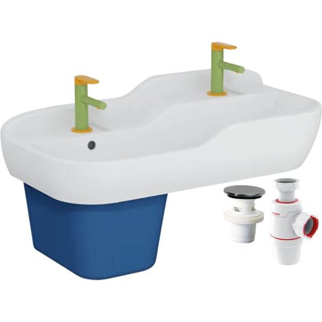 Lavabo pour enfant VitrA Sento Kids 85 cm + cache siphon bleu + 2 mitigeurs lavabo VitrA Sento Kids + siphon et bonde WIRQUIN (1/4)