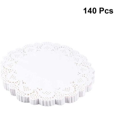 Set mit 140 runden, 14 cm großen Spitzendeckchen aus Papier für Kuchen, Desserts, Kekse, Leckereien, als Platzdeckchen, Tortenverpackungsdeckchen für Hochzeiten, Geburtstagsfeiern und als weiße runde  (1/5)