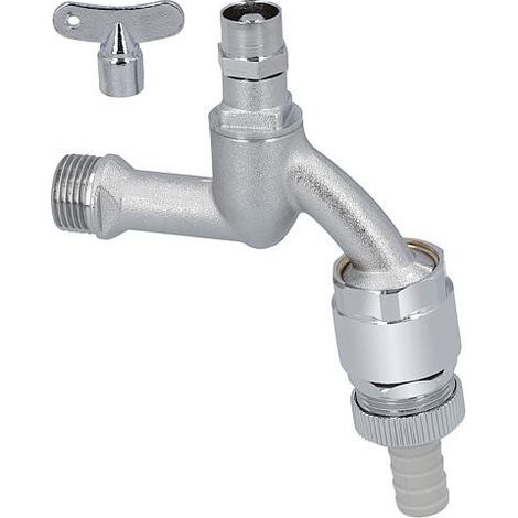 Robinet de purge avec tête de clé tubulaire DN15(1/2") MS-chrome mat avec aérateur de tuyau