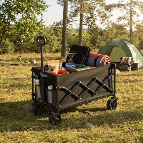 Songmics – Chariot de jardin pliable 150L – 4 roues renforcées – Léger et maniable – Pour terrains accidentés – Acier et tissu Oxford noir