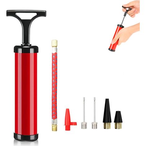 Pompe à air manuelle rouge de 20 cm, pour les objets gonflables tels que les ballons de football, de basket-ball, de volley-ball et les bouées. (1/5)