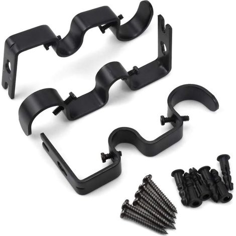 3 Pcs Support De Tringle À Rideau Double Tringle À Rideau Pole Holder Rideau Drapery Rod Supports Pour Barre De Rideaux Chambre Salon Avec Vis, Capacité De Transport Superbe De 25 Lb, Noir (1/5)
