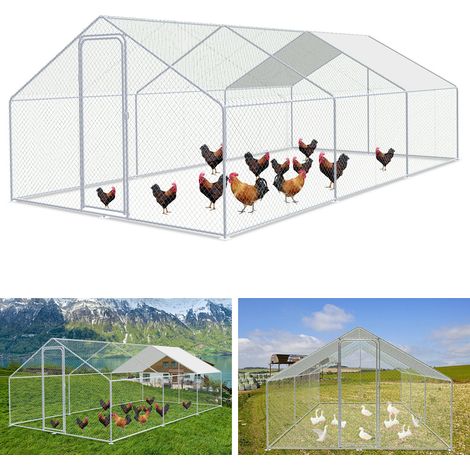 Randaco Hühnerstall Hühnerkäfig Außengehege Freilaufgehege Hühnerhaus Dach Freilaufgehege Geflügelstall Verzinkter Hasenkäfig Stahlrahmen 3 x 6 x 2 m