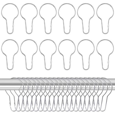 Lot de 60 anneaux de rideau de douche, anneaux de rideau, pour corde à linge, convient pour salle de bain, chambre à coucher, salon et balcon (argenté) (1/5)