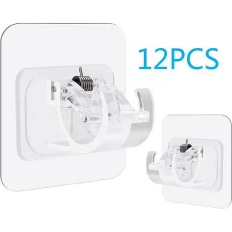 12Pcs Support Rideau Sans Percage, Support de Tringle à Rideau Auto Adhésif, Crochets Transparent pour Rideaux ou Porte-Serviettes