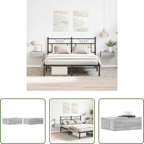 Rangement chambre - Tables de chevet flottantes 2 pcs Sonoma gris 40x30x15 cm (1/5)