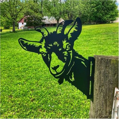 Escultura de animal colgante de granja de metal forjado de cabra Tigrezy para exteriores, silueta de hierro fundido oxidado para decoración del hogar y el jardín. (1/5)